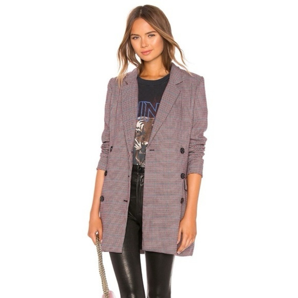 LPA Revolve Double Breasted Coat Black Maroon Size M Houndstooth Long Work Party
